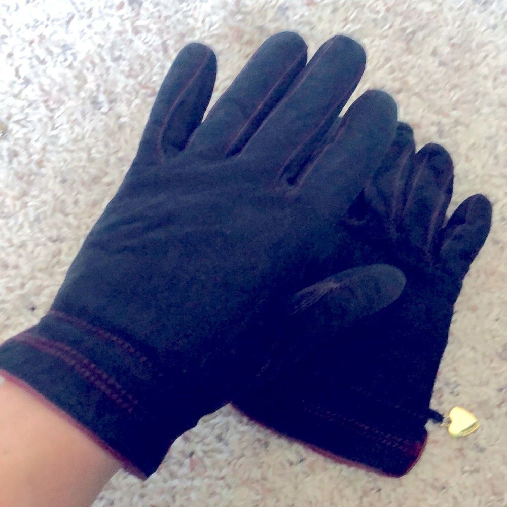 Moschino genuine black suede leather gloves with gold hearts cashmere lining Sm